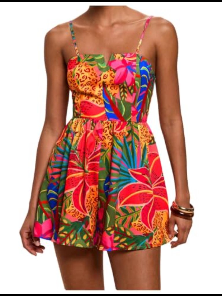 Women's Tropical Floral Wide Leg Romper | Spaghetti Strap Square Neck Boho